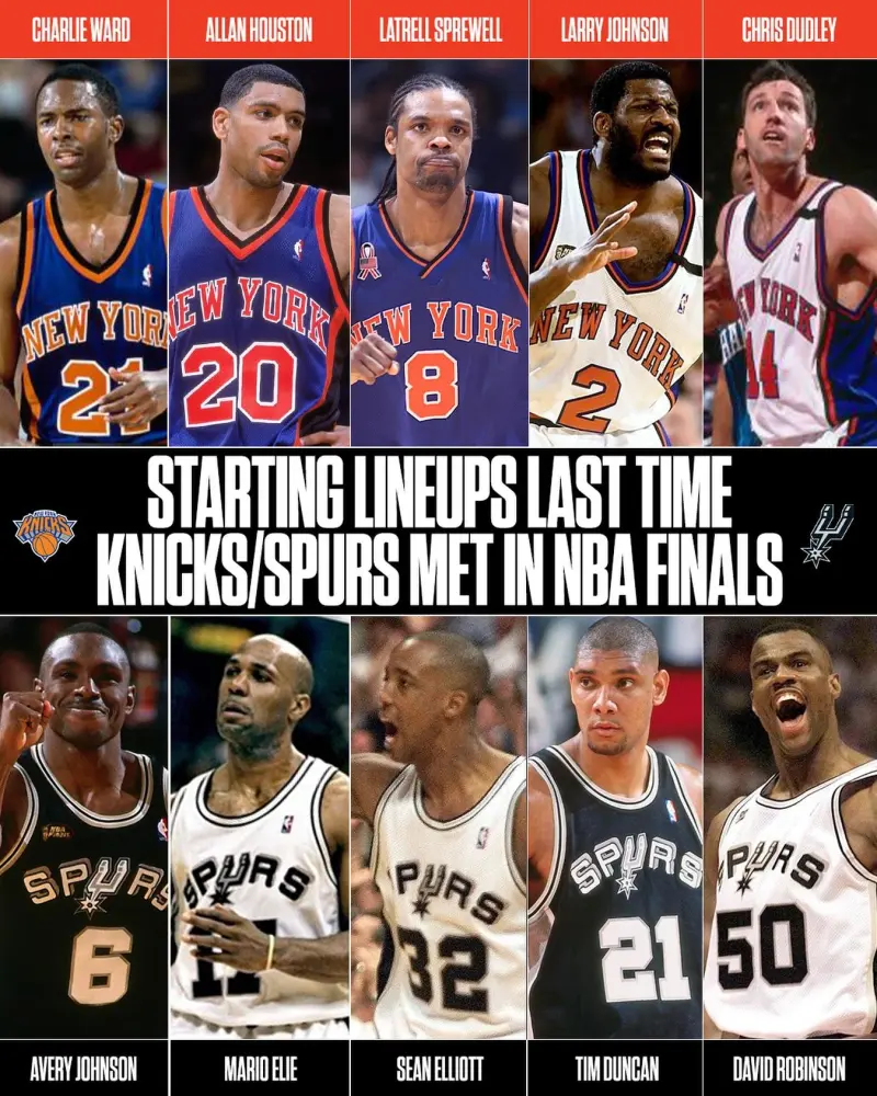 JRS直播吧-谁的青春？ESPN晒马刺和尼克斯上次总决赛交手时的双方首发